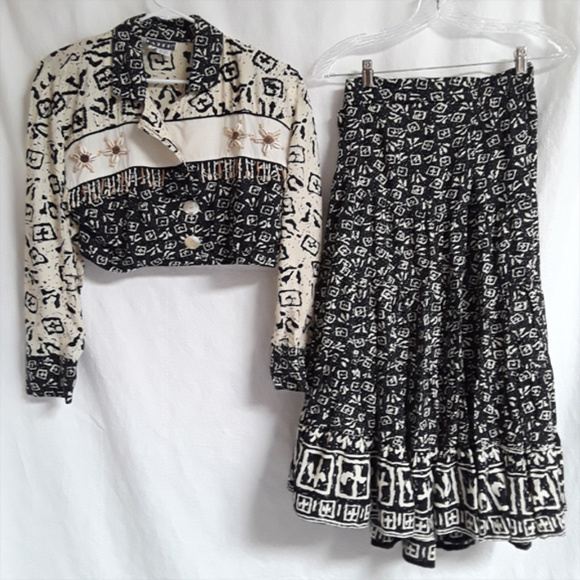 Two piece skirt and matching shirt jacket set M (T-200) - Picture 1 of 7